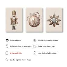 Set Of 3 Unframed Christmas Ornaments Nutcracker Nordic Art Retro Poster Xmas Festival Rustic Canvas Painting Print Farmhouse Decor Wall Picture For Dorm,Apartment,Living Room,Bedroom,Modern Home Decoration