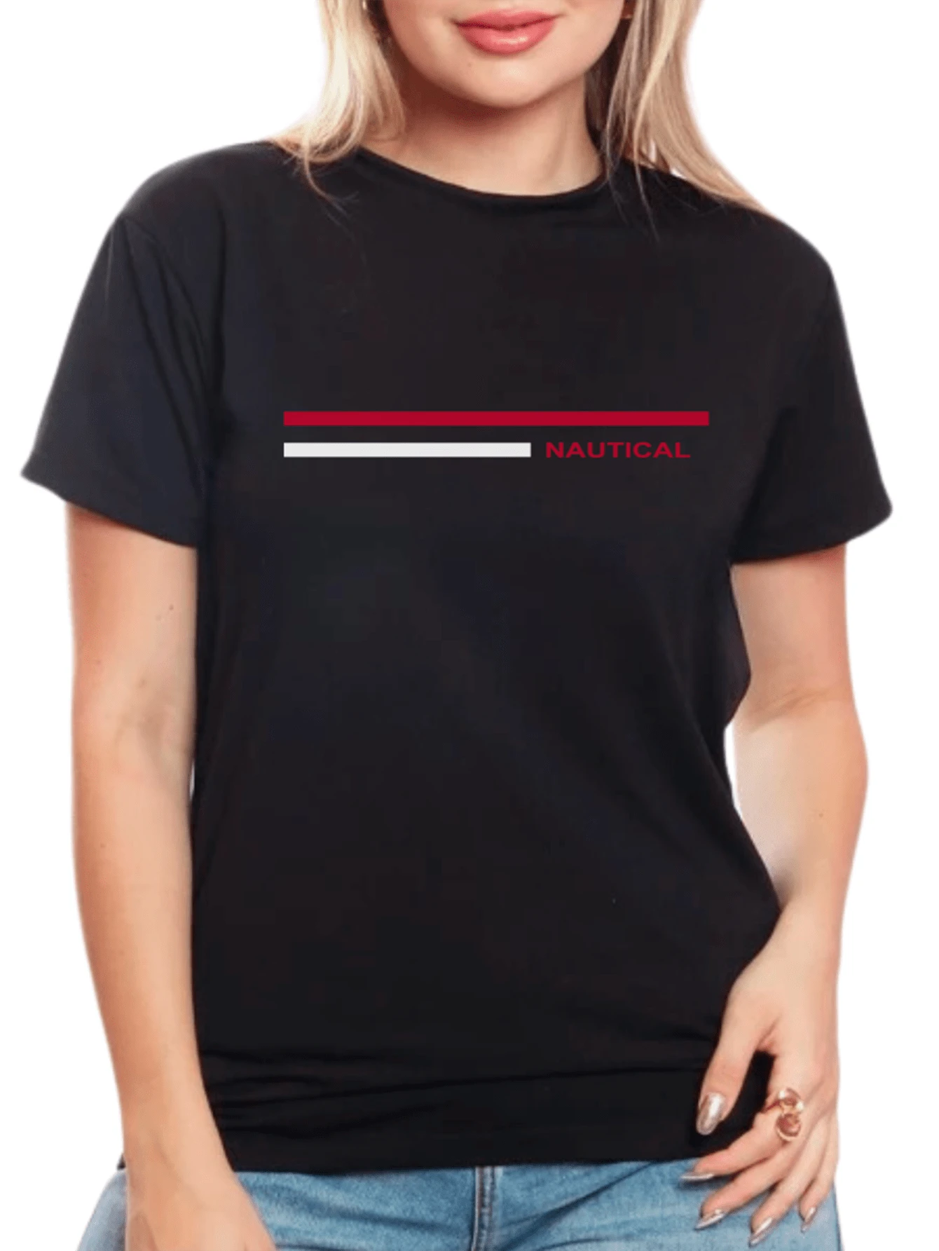 Women's Tumblr T-Shirt Baby Look Nautical Style - SPECIAL LAUNCH - màu đen - Xem 1