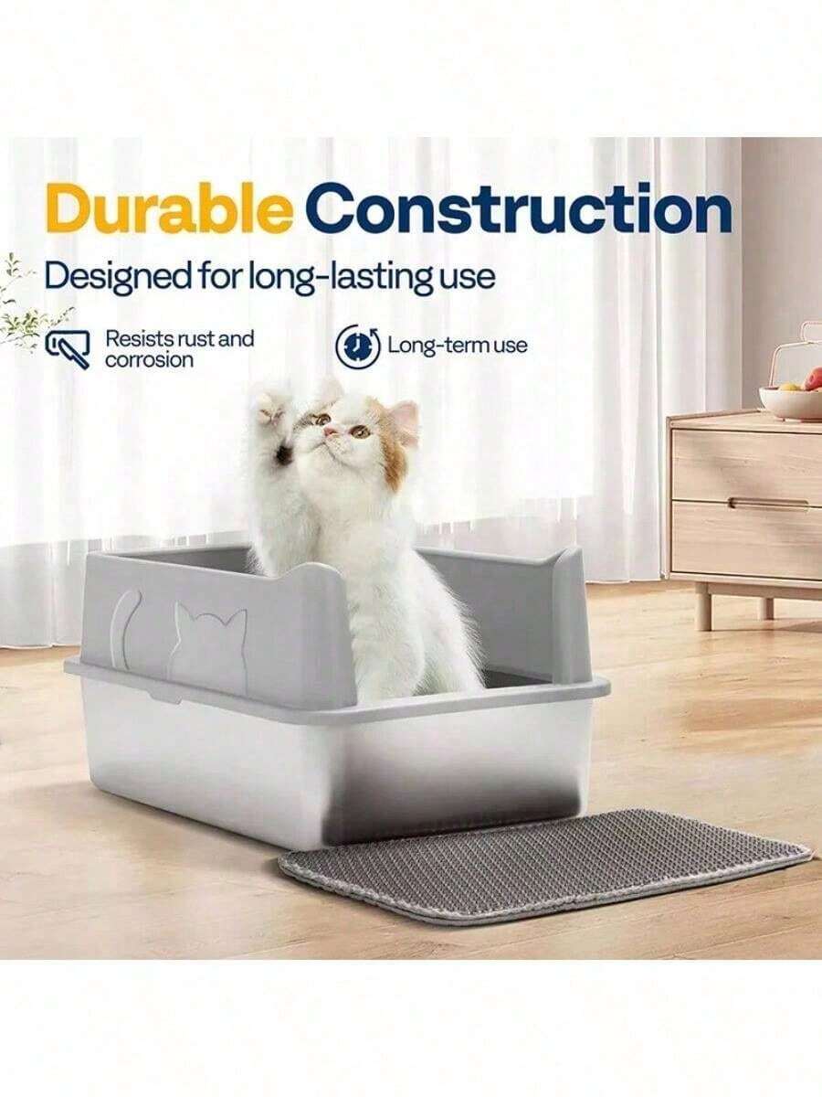 XL Stainless Steel Cat Litter Box With Lid Extra Large Litter Pan With