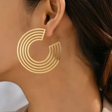 1 Cặp bông tai kim loại hình chữ C lớn, thiết kế hình tròn nhiều lớp hình học, bông tai thanh lịch tối giản thích hợp để đeo hàng ngày, tiệc tùng, hòa nhạc, quà tặng - Bông tai lớn hình chữ C - Xem 7