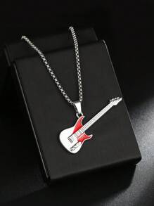 1 件新款欧美流行嘻哈摇滚音乐吉他吊坠项链，生日珠宝礼物，男女通用休闲街舞钛钢耐用长毛衣链