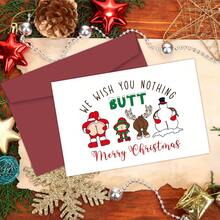 1 bucă felicitare de Crăciun Naughty Butt pentru bărbați și femei, felicitare amuzantă de Crăciun pentru soț, soție, vă dorim nimic, felicitare de Crăciun fericit, cadou unic pentru prieteni și familie