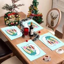 Bộ 4 miếng lót đĩa tiệc Giáng sinh, miếng lót đĩa cách nhiệt họa tiết lướt sóng 3D hình ông già Noel - Nhiều màu - Xem 1