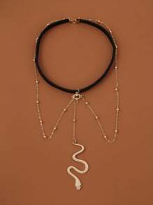 1 pieza Cadena para la pierna de mujer con mariposa de múltiples capas y diseño creativo, cadena de cuerda elástica de encaje exagerada y sexy con colgante de serpiente, adecuada para uso diario o como regalo de Navidad