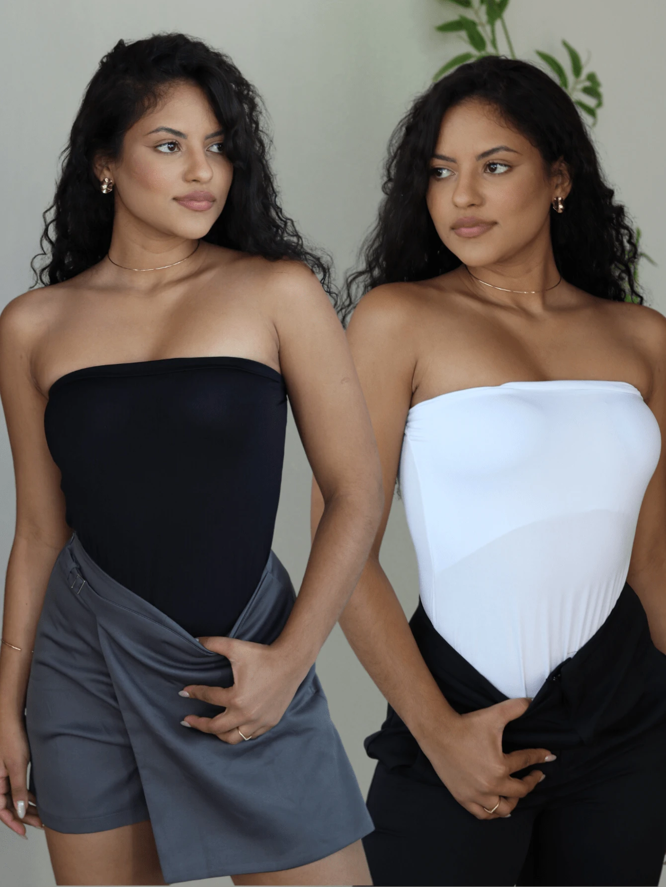 Kit 2 Women's Strapless Bodysuit, Plain Basic Suplex With Cup - 黑與白 - 查看 1