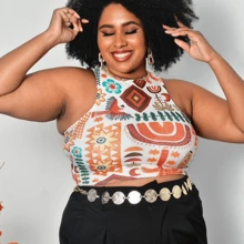 Women's Plus Size Cropped Top With African Prints - Afro Fashion And Summer 2024 (Assorted Prints) - 彩色 - 查看 1