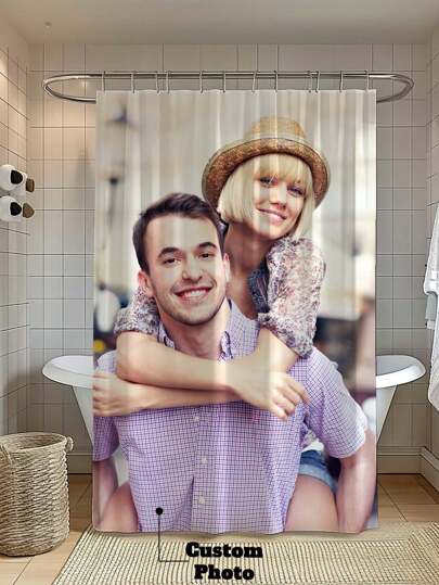 1pc Custom Photo Shower Curtain, Personalized Shower Curtain, Classy Design Bath Decor, Waterproof, Housewarming Gift, Family Gift, 6 Sizes Available, Unique Gift For Birthday, Anniversary, Mother's Day, Father's Day, Ideal For Bathroom, Girl Dorm, Apartment Shower Curtain, Gift For Family, Friends, Parents, Colleagues, Gift For Him, Gift For Her Home Bathroom Decor Summer Bathroom Accessories Back To School,Vacay Vibes