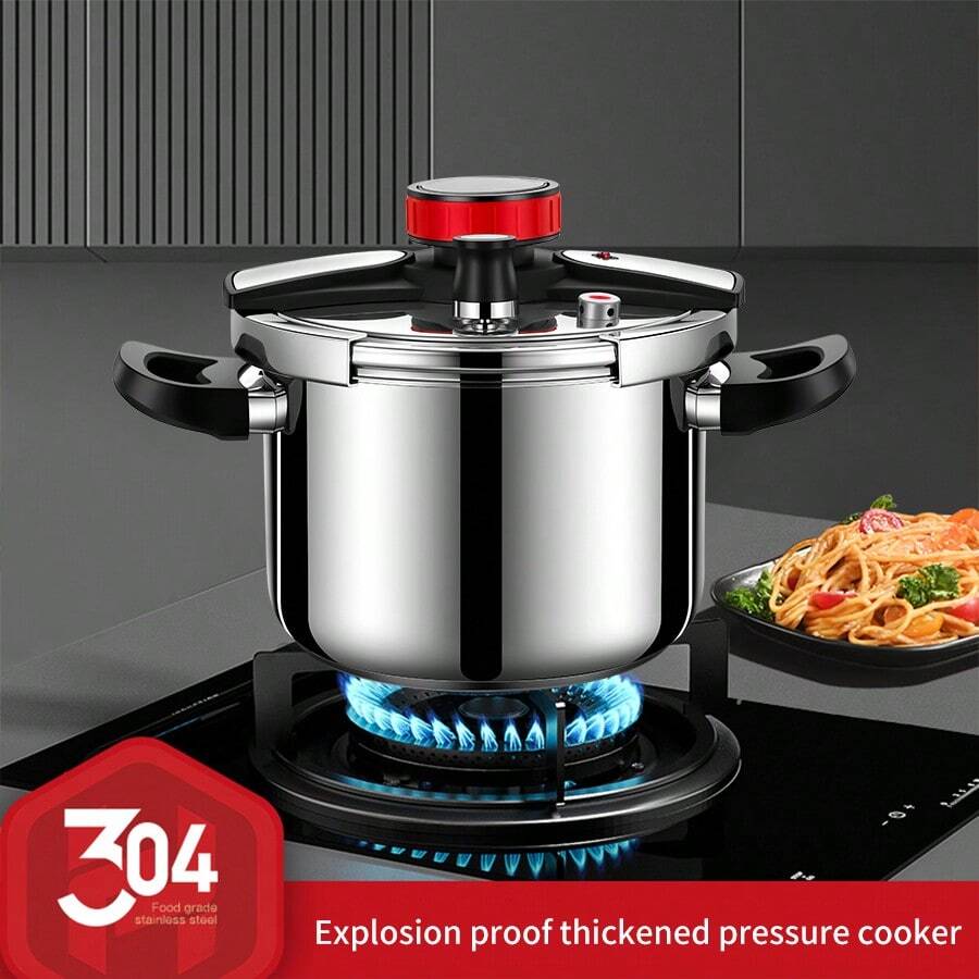 4L/5L/6L/7L/8L/1L Mechanical Pressure Cooker, Stainless Steel, Suitable For Gas & Electric Stove, Home Use Seafood Boil - Black - View 1