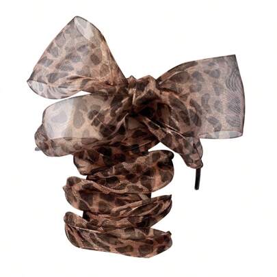 1pair Leopard Print Shoelaces Transparent Chiffon Yarn Beauty Accessory For Casual Shoes, Easy To Use And Comfortable To Wear