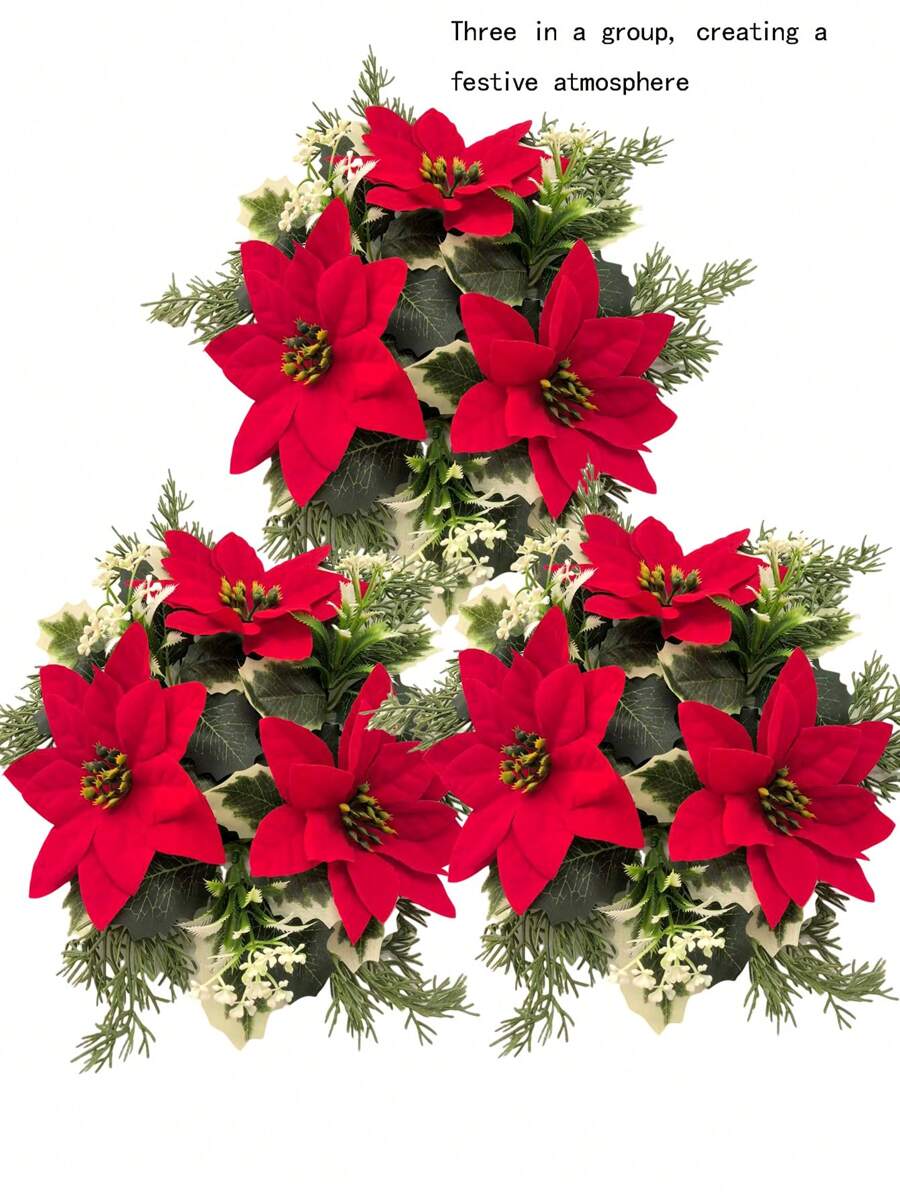 1pc Artificial Flower Candle Holder, Wreath Decor, Wedding Table Centerpiece, Christmas & New Year Decoration