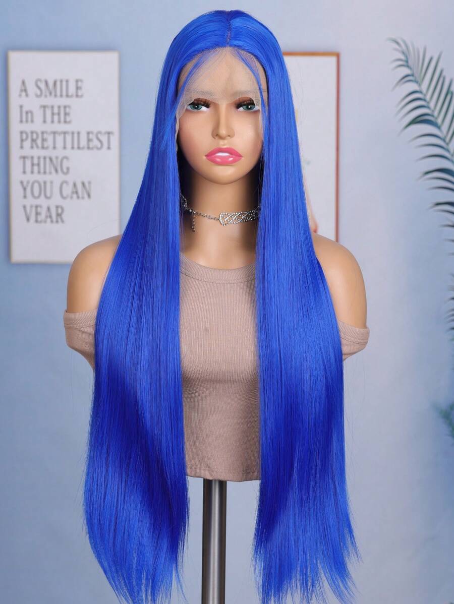 Black Color 13X4X1 Lace Part Synthetic Wigs For Black Women Preplucked