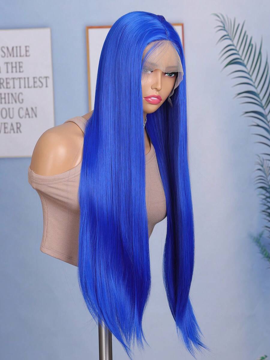 Black Color 13X4X1 Lace Part Synthetic Wigs For Black Women Preplucked