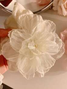 1 dây buộc tóc hoa trà, dây buộc tóc đuôi ngựa bằng vải organza mềm mại, phụ kiện tóc cỡ lớn có phụ kiện trang trí bên hông - Nhiều màu - Xem 5