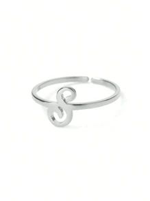 1 件简约 A-Z 首字母开口戒指，适合女士男士，18K 镀金不锈钢个性化 26 个英文字母戒指，精致可调节指环情侣时尚珠宝配饰