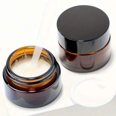1/5/10 件带盖琥珀色玻璃化妆品罐，可再填充面霜和乳液旅行容器，便携式密封罐，用于眼霜/面霜储存，DIY 样品