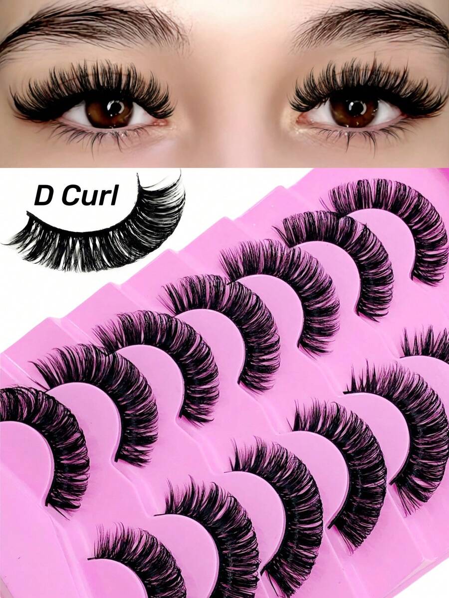 Rikuaild 7 对俄罗斯条状睫毛 D 卷假睫毛自然外观蓬松浓密纤长卷曲睫毛 3D 效果假睫毛 - 交叉款 - 查看 1