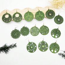 7 对/套创意木质镂空耳环，简约风格，适合女性 - 綠色 - 查看 5
