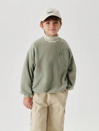 MARC&JANIE Young Boys Mountain Outdoor Soft Polar Fleece Pocket Stitching Sweatshirt Autumn And Winter