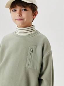 MARC&JANIE Young Boys Mountain Outdoor Soft Polar Fleece Pocket Stitching Sweatshirt Autumn And Winter - Green - View 2