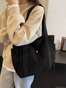 Túi Tote Đeo Vai Nữ Kiểu Dáng Đơn Giản Sang Trọng Nhẹ Thời Trang Mới Thanh Lịch Đa Năng Họa Tiết Sang Trọng - màu đen - Xem 3