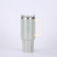40oz Tumbler With Studded Handle With Lid And Straw Double Wall Stainless Steel Insulated Travel Water Mug For Women (40oz, 1200ml, )Leopard Rhinestone Bling Diamond Mug With Handle, Insulated Tumbler, Shiny Stainless Steel Coffee Tumbler, - 彩色 - 查看 1