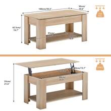 CLIPOP Lift Top Coffee Table, Wooden Coffee Table With Hidden Compartment And Open Storage Shelf,Modern Sofa Side Table Center Table For Living Room And Bedroom - 棕色 - 查看 2