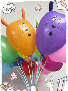 Cute Rabbit Head Balloon Mix-Color, With 1pc Air Pump Included - Multicolor - View 4