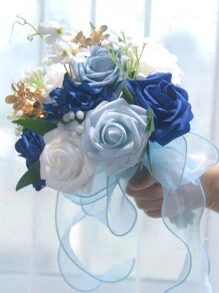 1 件装新娘伴娘婚礼装饰玫瑰人造花束，婚礼派对装饰逼真假花新娘送礼会婚礼抛花束新娘花束适用于婚礼周年纪念情人节