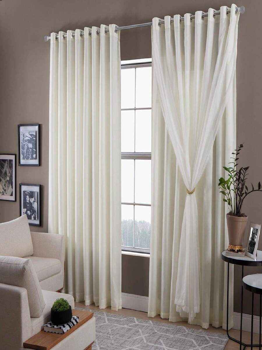LIVING ROOM CURTAIN 6.00 X 2.60 IN VOIL WITH MICROFIBER LINING - 稻草 - 查看 1