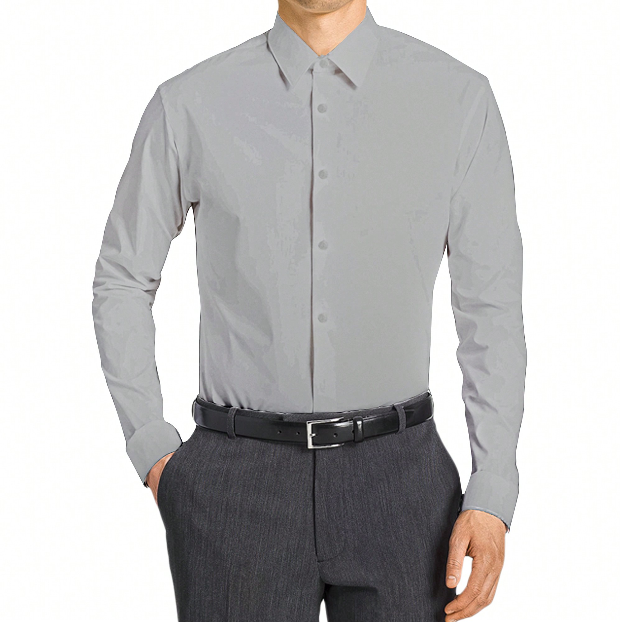 Men's Slim Fit Long Sleeve Dress Shirt, Solid Colors, Button Up - Afbeelding 13 van 20