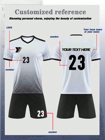 Customized Children's And Teenagers' Football Set (8-12 Years Old) - Personalized Jersey And Shorts Set With Customizable Logos, Numbers, And Text Content. Customized Football And Running Jerseys | Freely Printed Name And Number Team Badges | Multiple Colors To Choose From, Sports Training, Running, Football, Outdoor Casual Wear