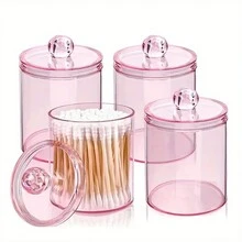 1 件丙烯酸清洁棉签架分配器，带盖塑料药瓶容器，独立式浴室和梳妆台化妆品收纳架，可存放球、清洁棉签、牙线 - 彩色 - 查看 12