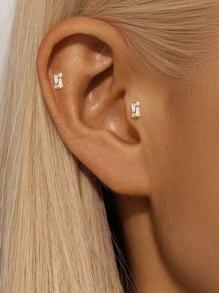 1 pieza Pendientes de plata de ley 925 con diseño asimétrico de espalda plana para cartílago y hélice, joyas para uso diario, boda, fiesta, compromiso, aniversario y San Valentín