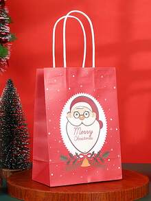 6 件圣诞礼品袋，圣诞快乐圣诞牛皮纸礼品袋带手柄，适用于圣诞礼物包装节日派对用品 - 彩色 - 查看 6