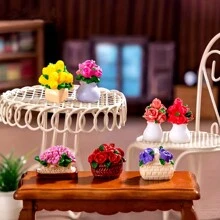 1 pieza Conjunto de figuras en miniatura de macetas de flores, arreglos florales de resina elaborados, versátiles para exhibición en interiores, decoración de jardín y mesa, sin electricidad necesaria - flores surtidas en varias macetas, excelente regalo