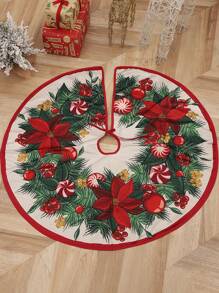 Jupe de sapin de Noël avec impression de dessins animés - Décoration de fête de Noël en polyester de 35 pouces pour la maison, le salon et les thèmes de fêtes à la ferme - Fermeture élégante par lien - 1 pièce