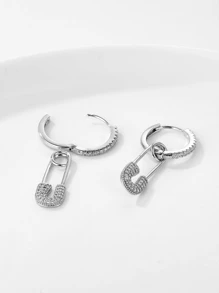 Cubic Zirconia Pin Drop Earrings - Silver - View 4