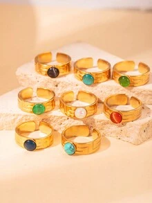 1 chiếc nhẫn mạ vàng thép không gỉ cổ điển dành cho phụ nữ, thích hợp cho cuộc sống hàng ngày, tiệc tùng và đi chơi - nhẫn - Xem 10