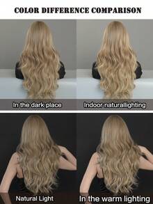 26 英寸长棕色金色假发，带刘海波浪卷发假发，适合女孩，自然哑光合成假发，适合日常使用 - 亞麻棕 - 查看 6