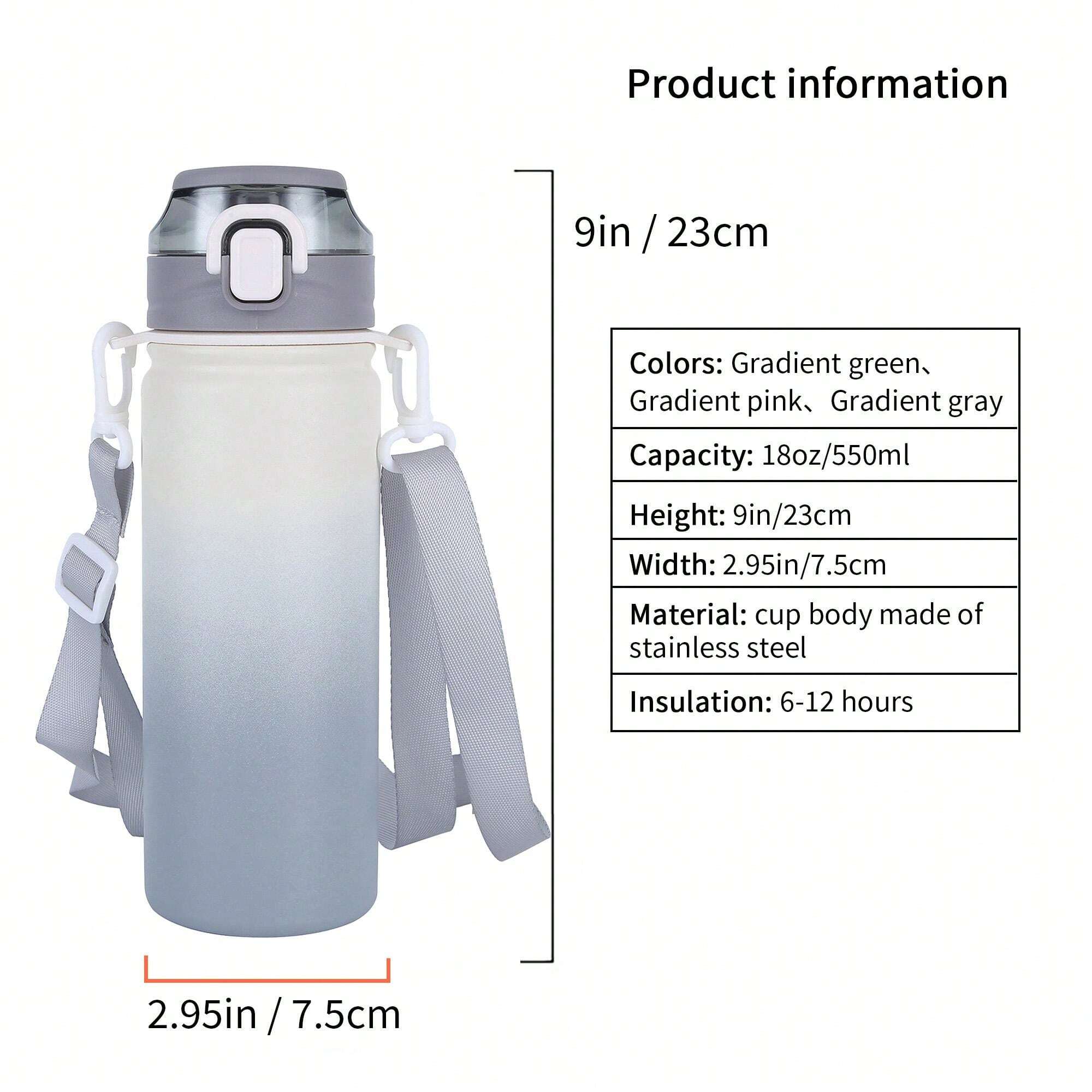 Personalized Laser Text Insulated Water Bottle, Stand With Shoulder