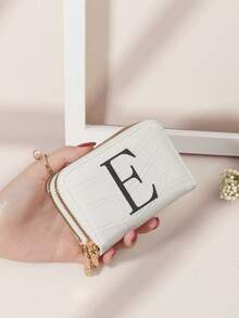 1 件首字母名称 A 到 Z 图案双拉链多功能零钱包字母图形卡夹多卡卡片整理器用于存储信用卡学校用品适用于学校宿舍假期圣诞节礼物感恩节 - 白色 - 查看 30