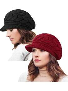 2 piezas Conjunto de gorro y guantes de punto para mujer, gorro de punto casual de moda, adecuado para uso diario en otoño/invierno, viajes al aire libre, senderismo, esquí, ciclismo, escalada, accesorios de invierno, atuendos de invierno