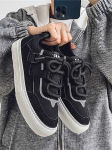 Men's New Classic Linen Rope Casual Comfortable Thick Sole Low Top Sneakers & Skate Shoes - Black - View 1