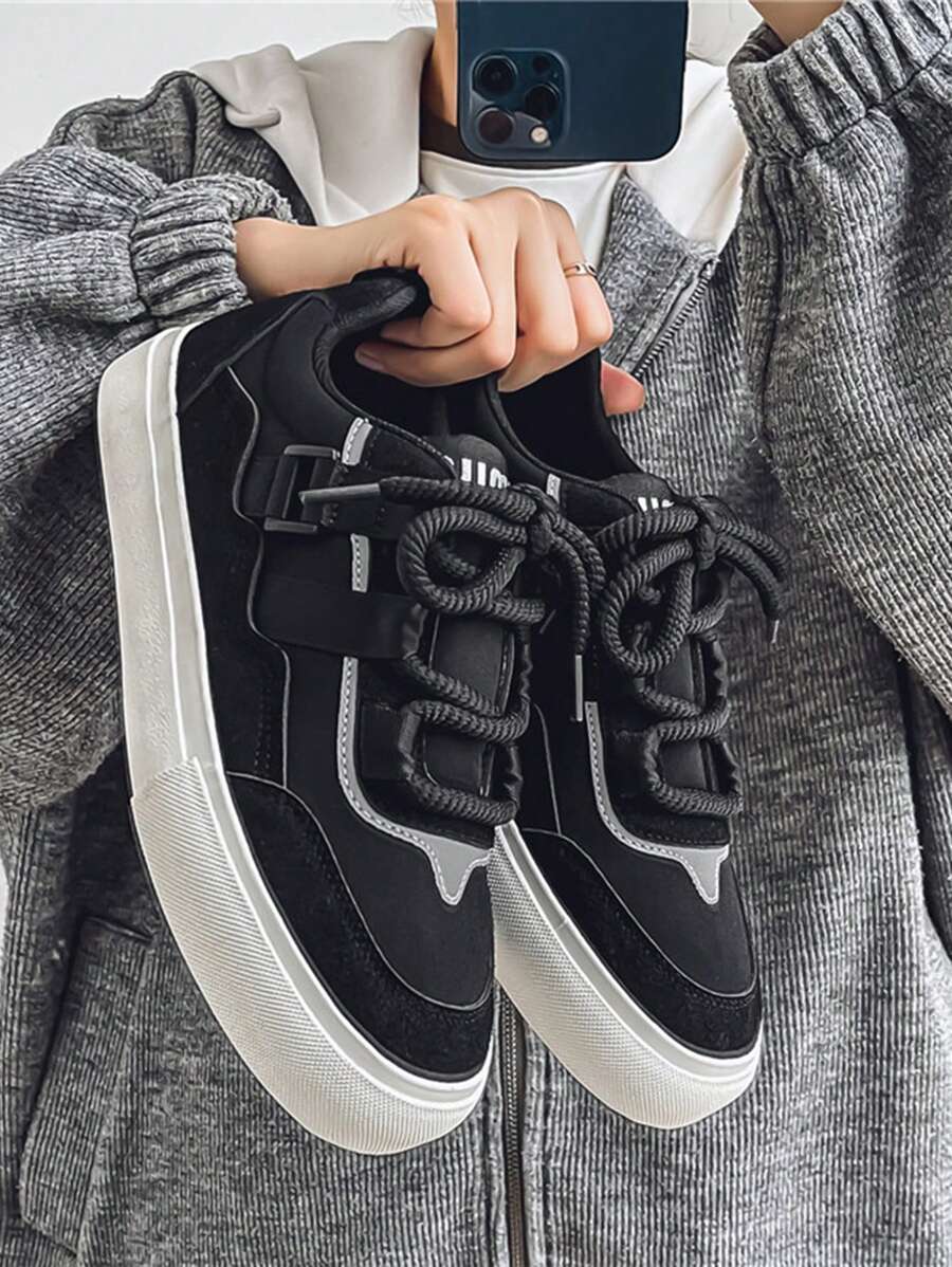 Men's New Classic Linen Rope Casual Comfortable Thick Sole Low Top Sneakers & Skate Shoes - Black - View 1