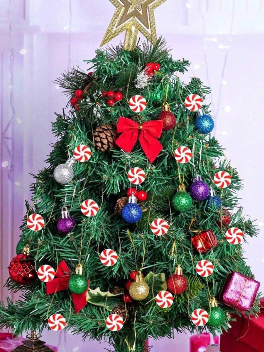 20/50 chiếc đồ trang trí kẹo cây thông Noel tự làm, kẹo bạc hà 1,5cm, đồ trang trí kẹo giáng sinh, đồ trang trí cây thông Noel, vòng hoa giáng sinh - Nhiều màu - Xem 1
