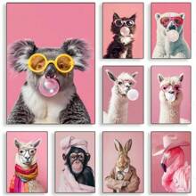 1pc Funny Cute Animal Bubble Party Disco Pink Posters Kitten Llama Koala Prints Canvas Printing Wall Art Picture For Room Home Decor No Frame