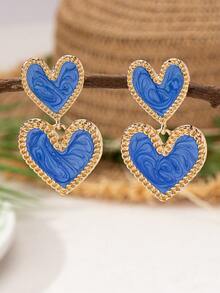 1 对 2024 情人节新款金属渐变色珐琅心形耳环，时尚创意高端个性百搭心形耳环，适合女士，适合派对、日常佩戴、情人节礼物 - 心形耳環 - 查看 9