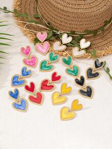 1 对 2024 情人节新款金属渐变色珐琅心形耳环，时尚创意高端个性百搭心形耳环，适合女士，适合派对、日常佩戴、情人节礼物 - 心形耳環 - 查看 1