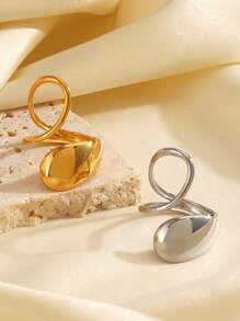 1pc Stainless Steel Fashionable Minimalist Geometric Water Drop Shiny Chunky Ring, Suitable For Women's Daily Wear