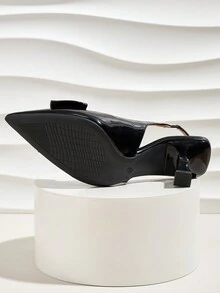 Giày cao gót mũi nhọn thắt nơ thời trang xuân hè mới, màu đen - màu đen - Xem 7